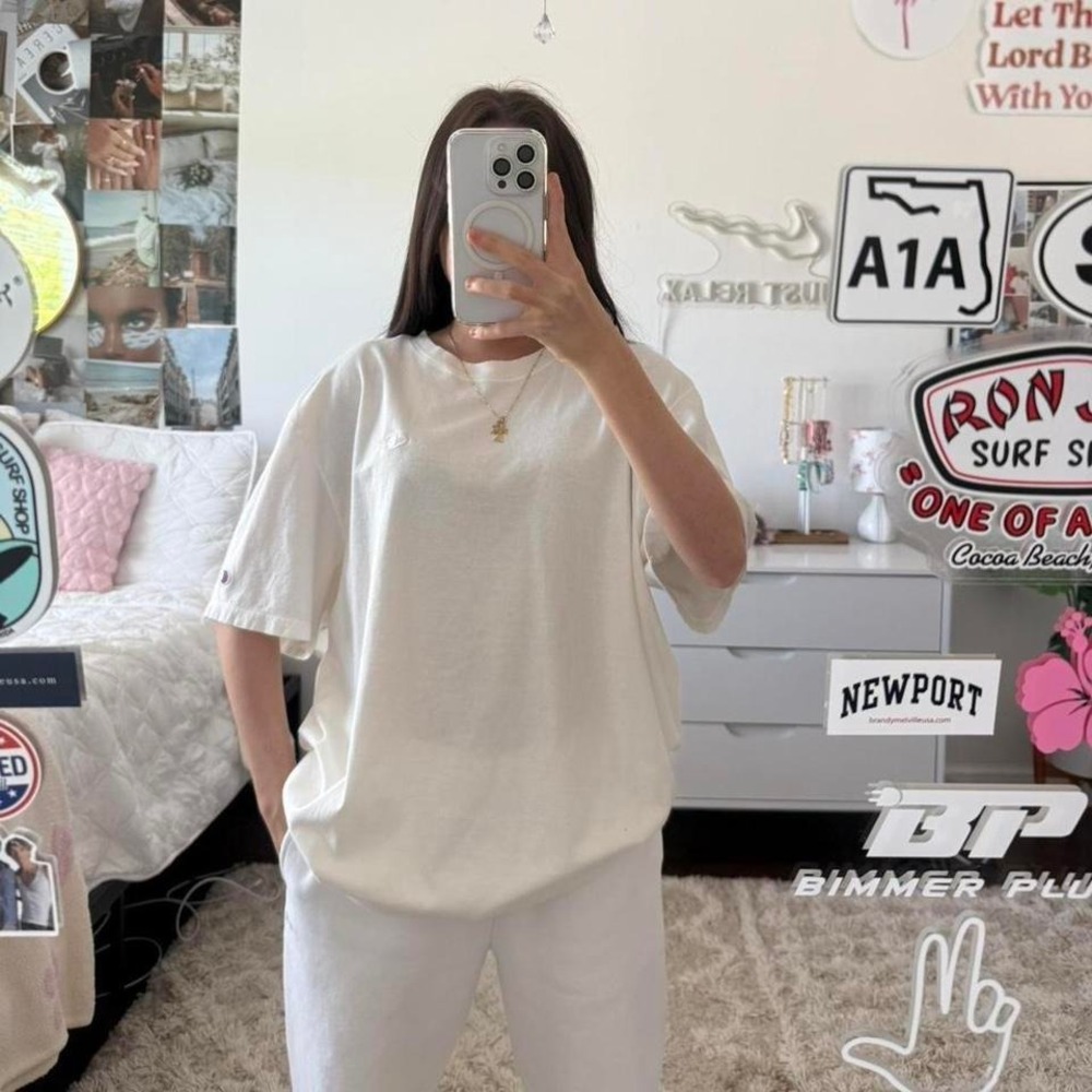 white vintage champion cotton t shirt